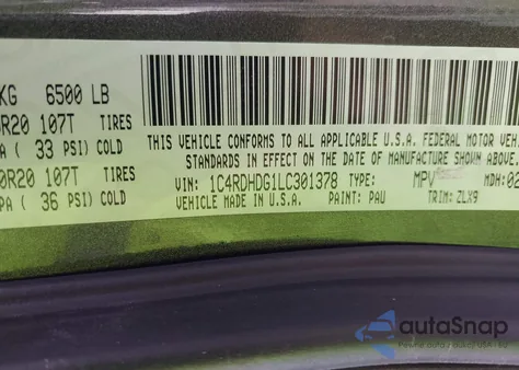 2020 Dodge Durango Gt z USA, uszkodzony, nr VIN 1C4RDHDG1LC301378